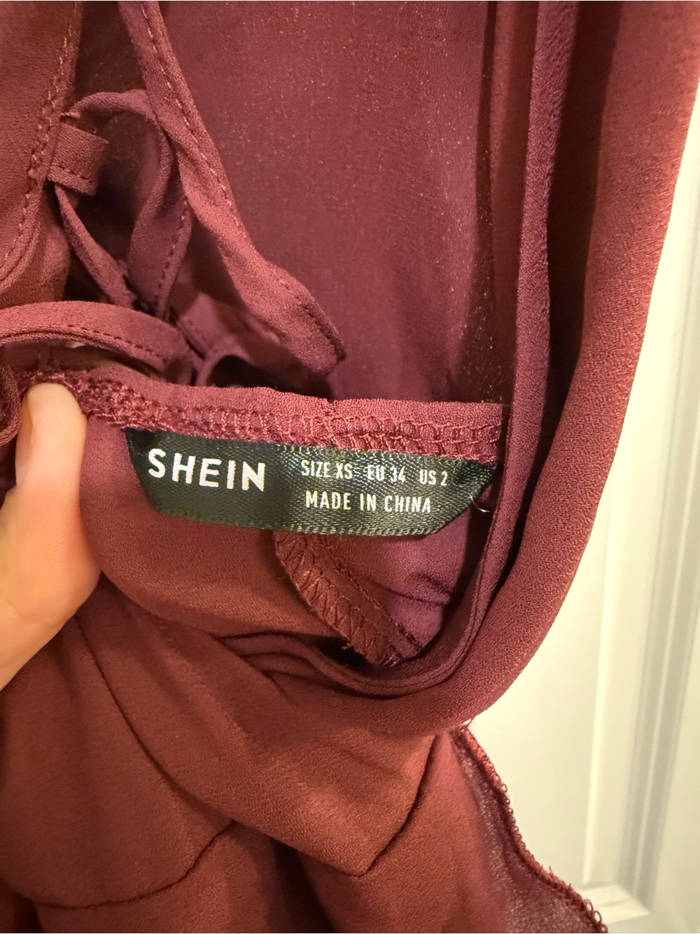 SHEIN Burgundy Ruffle Wrap Maxi Dress - Picture 2 of 4